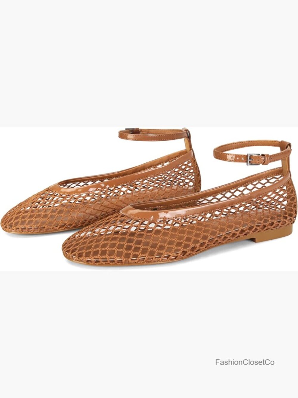 Mesh Ballet Flats Round Toe Buckle Strap Fishnet Mary Jane Flats Comfy Office